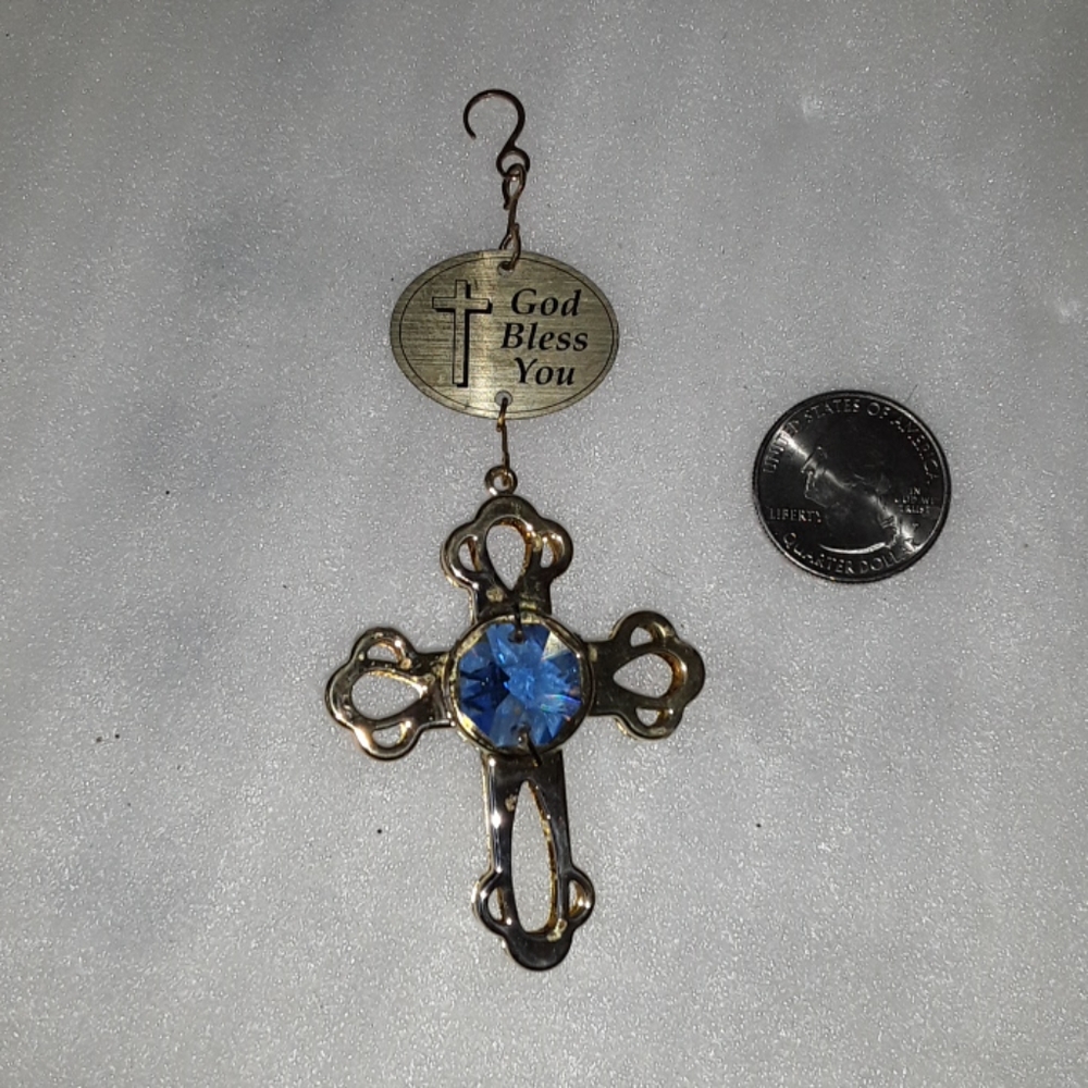 SUN CATCHER 24KGP CROSS w/2 SWAROVSKI CRYSTALS